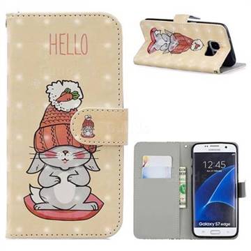 Hello Rabbit 3D Painted Leather Phone Wallet Case for Samsung Galaxy S7 G930