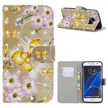 Golden Butterfly 3D Painted Leather Phone Wallet Case for Samsung Galaxy S7 G930