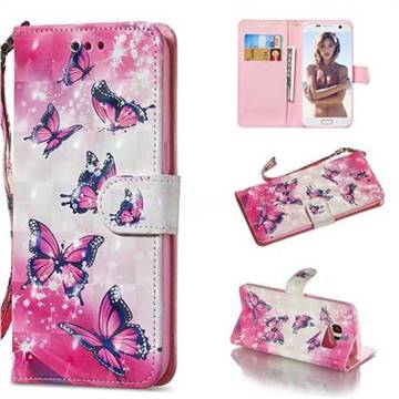 Pink Butterfly 3D Painted Leather Wallet Phone Case for Samsung Galaxy S7 G930