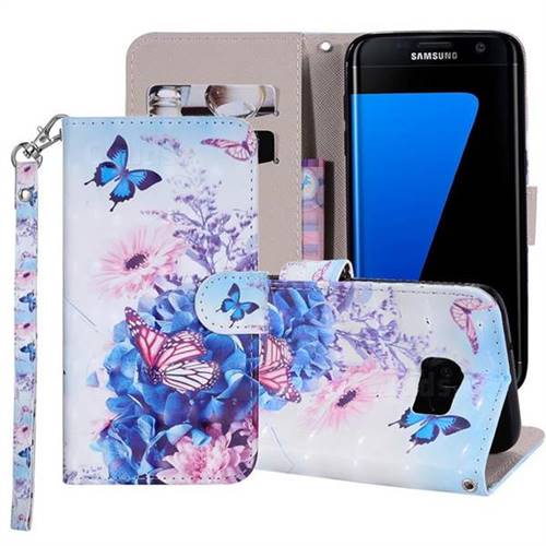 Pansy Butterfly 3D Painted Leather Phone Wallet Case Cover for Samsung Galaxy S7 G930