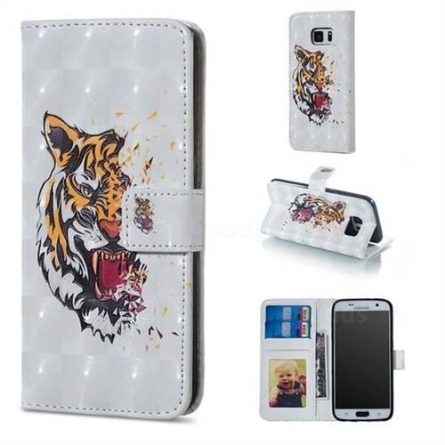 Toothed Tiger 3D Painted Leather Phone Wallet Case for Samsung Galaxy S7 G930