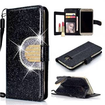 Glitter Diamond Buckle Splice Mirror Leather Wallet Phone Case for Samsung Galaxy S7 G930 - Black
