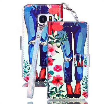 Jeans Flower Blue Ray Light PU Leather Wallet Case for Samsung Galaxy S7 G930