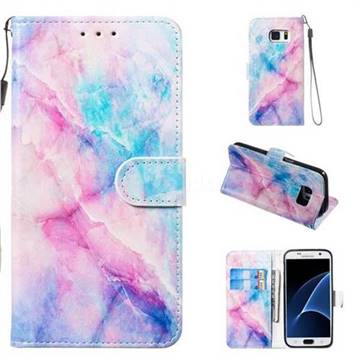 Blue Pink Marble Smooth Leather Phone Wallet Case for Samsung Galaxy S7 G930