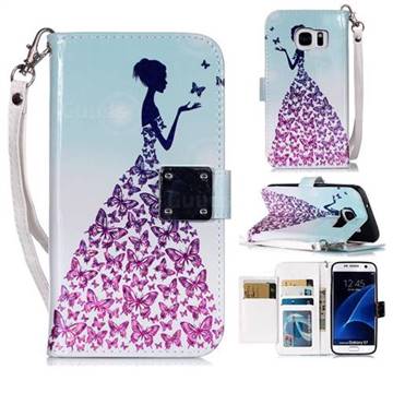 Butterfly Princess 3D Shiny Dazzle Smooth PU Leather Wallet Case for Samsung Galaxy S7 G930