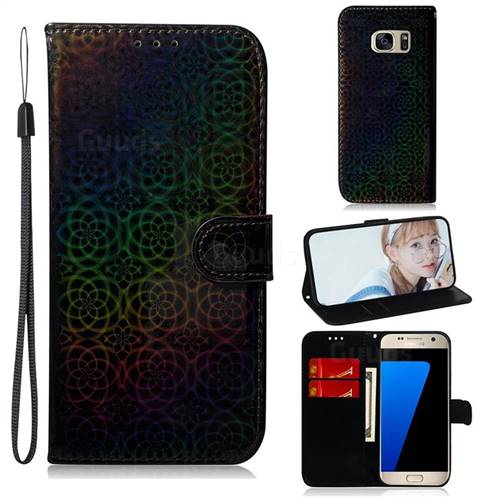 Laser Circle Shining Leather Wallet Phone Case for Samsung Galaxy S7 G930 - Black