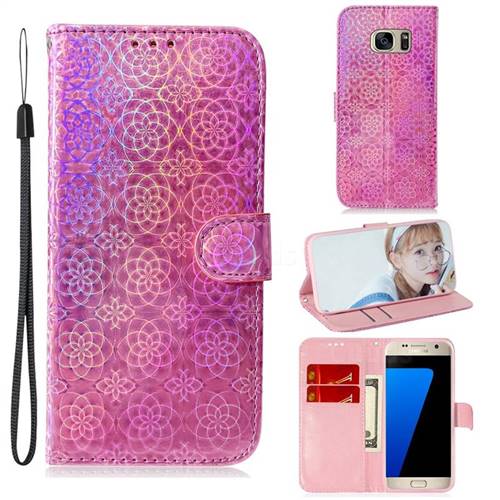 Laser Circle Shining Leather Wallet Phone Case for Samsung Galaxy S7 G930 - Pink