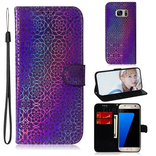 Laser Circle Shining Leather Wallet Phone Case for Samsung Galaxy S7 G930 - Purple