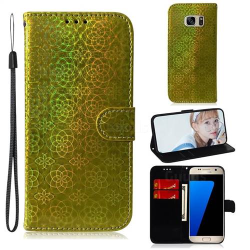 Laser Circle Shining Leather Wallet Phone Case for Samsung Galaxy S7 G930 - Golden
