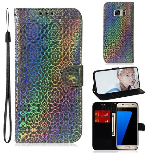 Laser Circle Shining Leather Wallet Phone Case for Samsung Galaxy S7 G930 - Silver