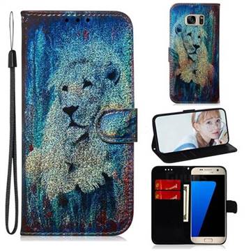 White Lion Laser Shining Leather Wallet Phone Case for Samsung Galaxy S7 G930