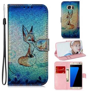 Cute Fox Laser Shining Leather Wallet Phone Case for Samsung Galaxy S7 G930