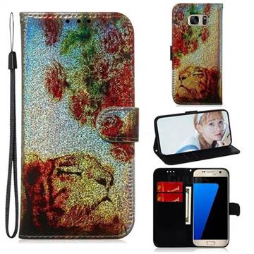 Tiger Rose Laser Shining Leather Wallet Phone Case for Samsung Galaxy S7 G930
