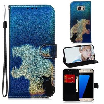 Cat and Leopard Laser Shining Leather Wallet Phone Case for Samsung Galaxy S7 G930