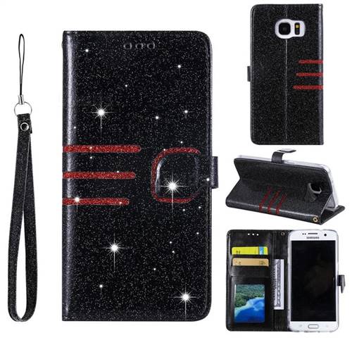 Retro Stitching Glitter Leather Wallet Phone Case for Samsung Galaxy S7 G930 - Black