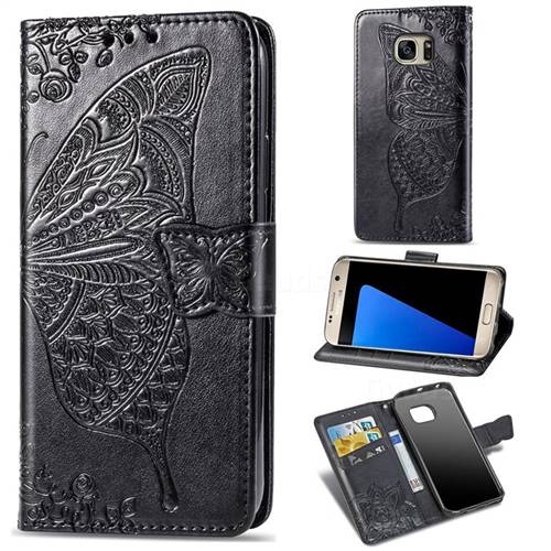 Embossing Mandala Flower Butterfly Leather Wallet Case for Samsung Galaxy S7 G930 - Black
