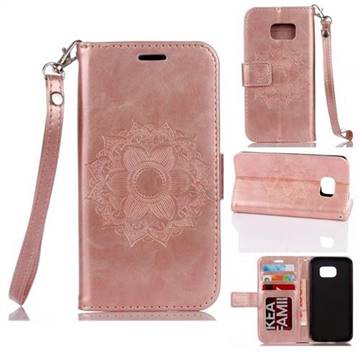 Embossing Retro Matte Mandala Flower Leather Wallet Case for Samsung Galaxy S7 G930 - Rose Gold