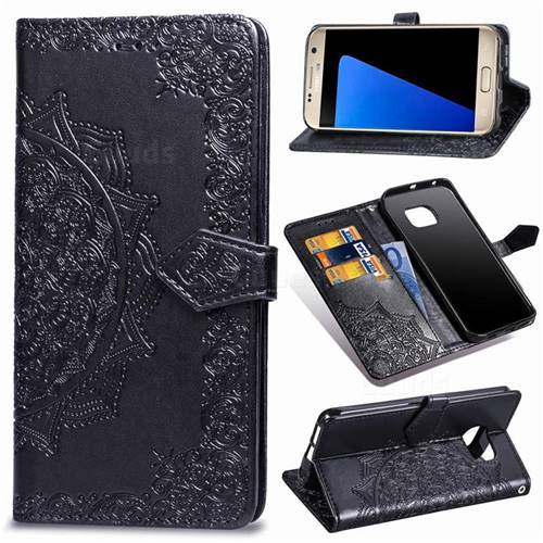 Embossing Imprint Mandala Flower Leather Wallet Case for Samsung Galaxy S7 G930 - Black