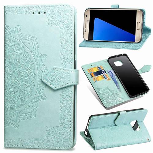 Embossing Imprint Mandala Flower Leather Wallet Case for Samsung Galaxy S7 G930 - Green
