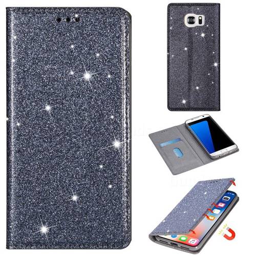 Ultra Slim Glitter Powder Magnetic Automatic Suction Leather Wallet Case for Samsung Galaxy S7 G930 - Gray