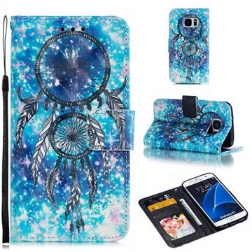 Blue Wind Chime 3D Painted Leather Phone Wallet Case for Samsung Galaxy S7 G930