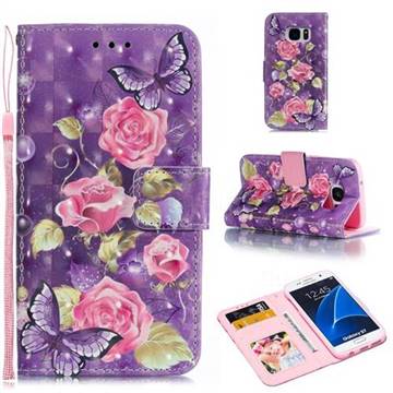 Purple Butterfly Flower 3D Painted Leather Phone Wallet Case for Samsung Galaxy S7 G930