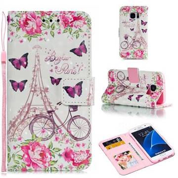 Bicycle Flower Tower 3D Painted Leather Phone Wallet Case for Samsung Galaxy S7 G930