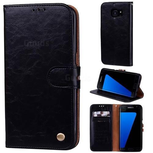 Luxury Retro Oil Wax PU Leather Wallet Phone Case for Samsung Galaxy S7 G930 - Deep Black