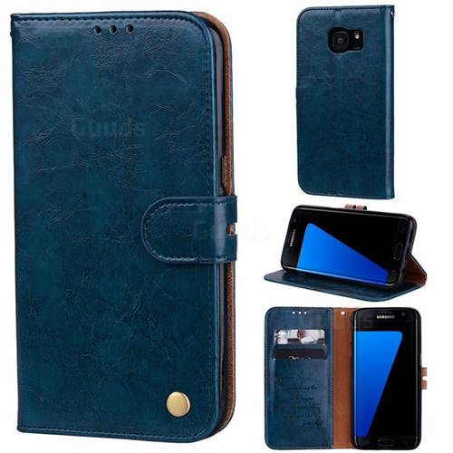 Luxury Retro Oil Wax PU Leather Wallet Phone Case for Samsung Galaxy S7 G930 - Sapphire