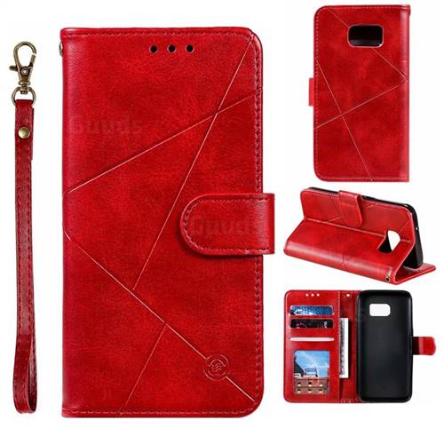 Embossing Geometric Leather Wallet Case for Samsung Galaxy S7 G930 - Red