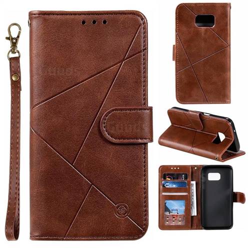 Embossing Geometric Leather Wallet Case for Samsung Galaxy S7 G930 - Brown