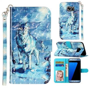Snow Wolf 3D Leather Phone Holster Wallet Case for Samsung Galaxy S7 G930