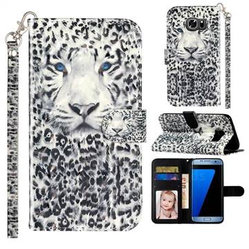 White Leopard 3D Leather Phone Holster Wallet Case for Samsung Galaxy S7 G930