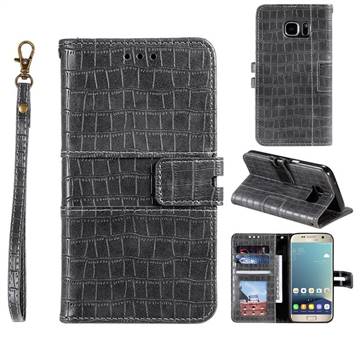 Luxury Crocodile Magnetic Leather Wallet Phone Case for Samsung Galaxy S7 G930 - Gray