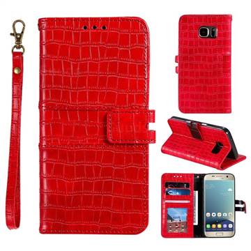 Luxury Crocodile Magnetic Leather Wallet Phone Case for Samsung Galaxy S7 G930 - Red