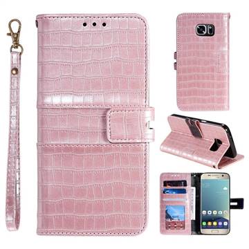 Luxury Crocodile Magnetic Leather Wallet Phone Case for Samsung Galaxy S7 G930 - Rose Gold