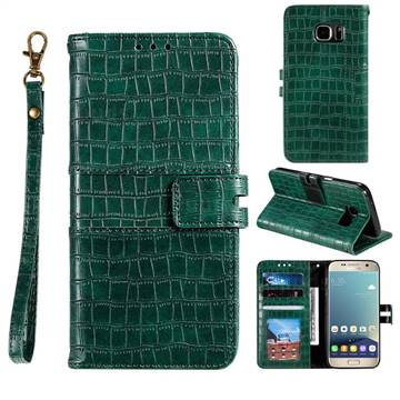 Luxury Crocodile Magnetic Leather Wallet Phone Case for Samsung Galaxy S7 G930 - Green