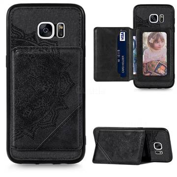 Mandala Flower Cloth Multifunction Stand Card Leather Phone Case for Samsung Galaxy S7 G930 - Black
