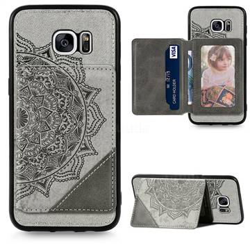 Mandala Flower Cloth Multifunction Stand Card Leather Phone Case for Samsung Galaxy S7 G930 - Gray