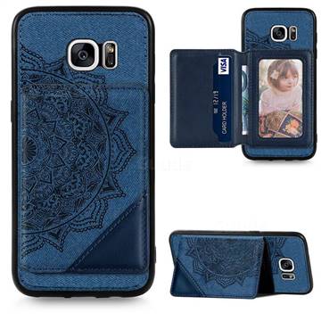 Mandala Flower Cloth Multifunction Stand Card Leather Phone Case for Samsung Galaxy S7 G930 - Blue