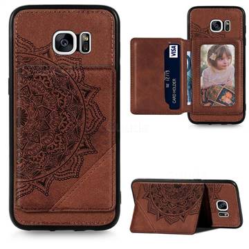 Mandala Flower Cloth Multifunction Stand Card Leather Phone Case for Samsung Galaxy S7 G930 - Brown