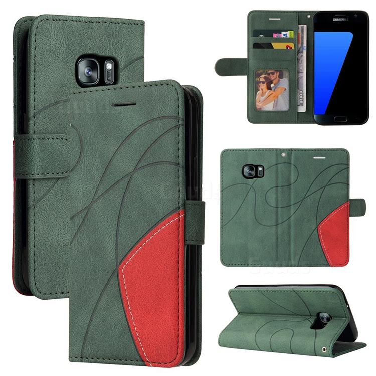 Luxury Two-color Stitching Leather Wallet Case Cover for Samsung Galaxy S7 G930 - Green