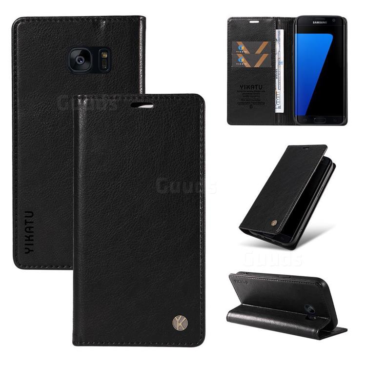 YIKATU Litchi Card Magnetic Automatic Suction Leather Flip Cover for Samsung Galaxy S7 G930 - Black