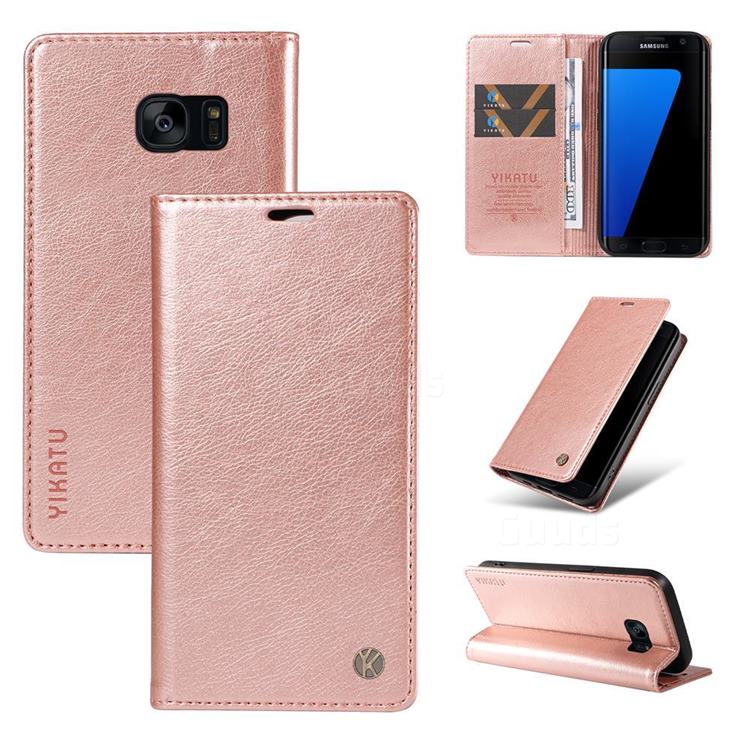 YIKATU Litchi Card Magnetic Automatic Suction Leather Flip Cover for Samsung Galaxy S7 G930 - Rose Gold