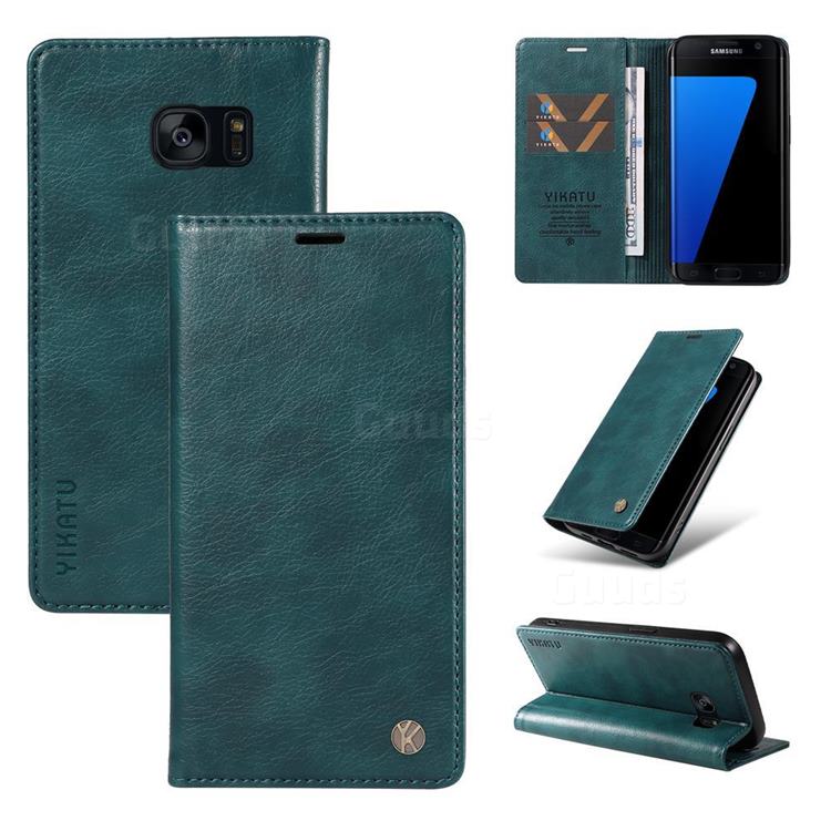 YIKATU Litchi Card Magnetic Automatic Suction Leather Flip Cover for Samsung Galaxy S7 G930 - Dark Blue