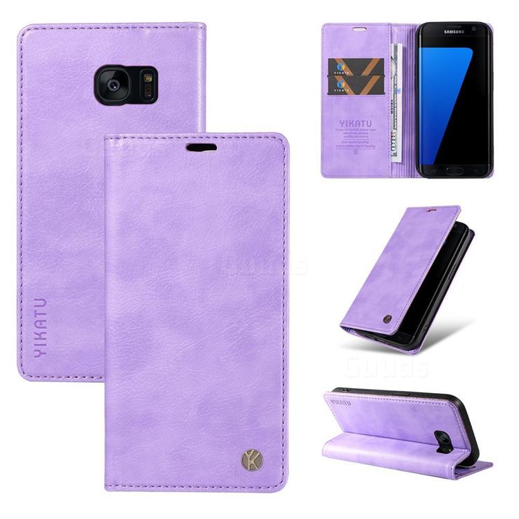 YIKATU Litchi Card Magnetic Automatic Suction Leather Flip Cover for Samsung Galaxy S7 G930 - Purple