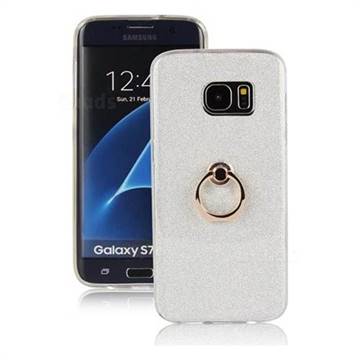 Luxury Soft TPU Glitter Back Ring Cover with 360 Rotate Finger Holder Buckle for Samsung Galaxy S7 Edge s7edge - White
