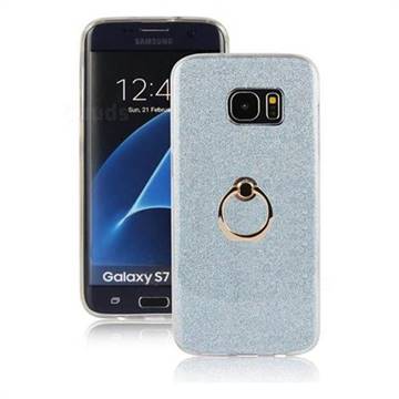 Luxury Soft TPU Glitter Back Ring Cover with 360 Rotate Finger Holder Buckle for Samsung Galaxy S7 Edge s7edge - Blue