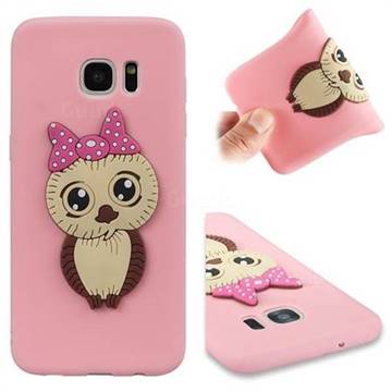 Bowknot Girl Owl Soft 3D Silicone Case for Samsung Galaxy S7 Edge s7edge - Pink