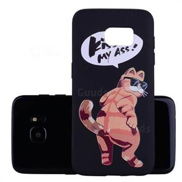 Glasses Cat 3D Embossed Relief Black Soft Back Cover for Samsung Galaxy S7 Edge s7edge